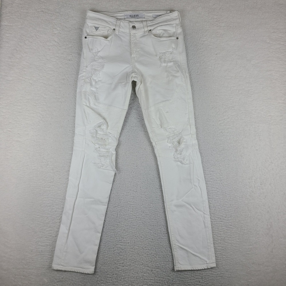 GUESS Jeans Mens 30x32 White‎ Wash Slim Tapered Distressed Denim